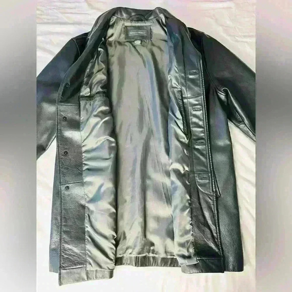 Banana Republic Men’s Leather Long Coat Size Large - Picture 8 of 14